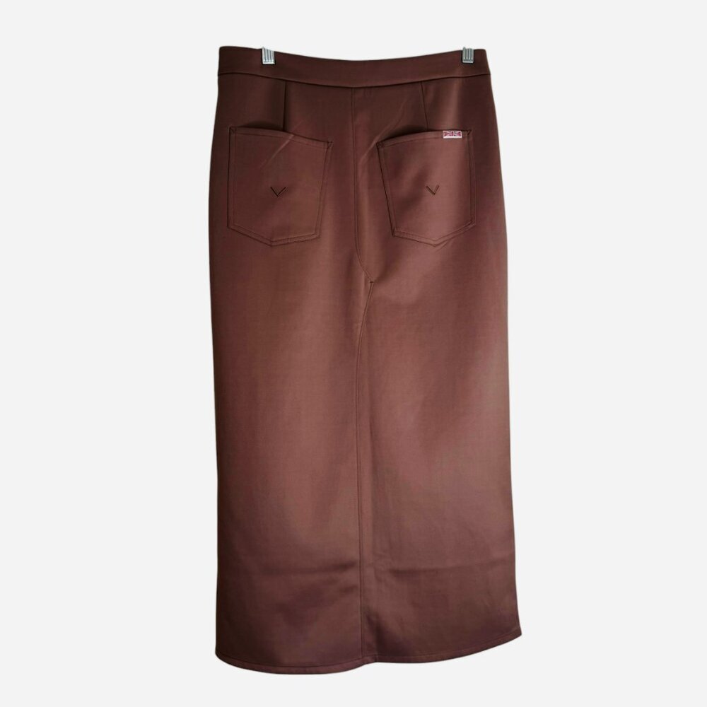 Hudson Jeans Reconstructed Rib Scuba Knit Midi Skirt Deep Taupe Size M | NWT - Picture 6 of 7
